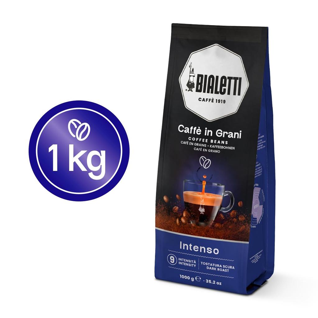 Bialetti Caffe Grani Intenso (1kg, 100% Robusta Beans) - Italian Coffee, Espresso, Drip, French Press, Coffee Beans