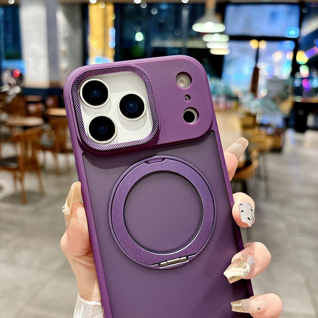 Applicable To Iphone17 Rotating Magnetic Suction Bracket Mobile Phone Case Matte Apple 16PROMAX Metal Mirror Protective Case 15