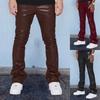 Men's Spring and Autumn Stretch PU Leather Pants Streetwear Casual Biker Pants