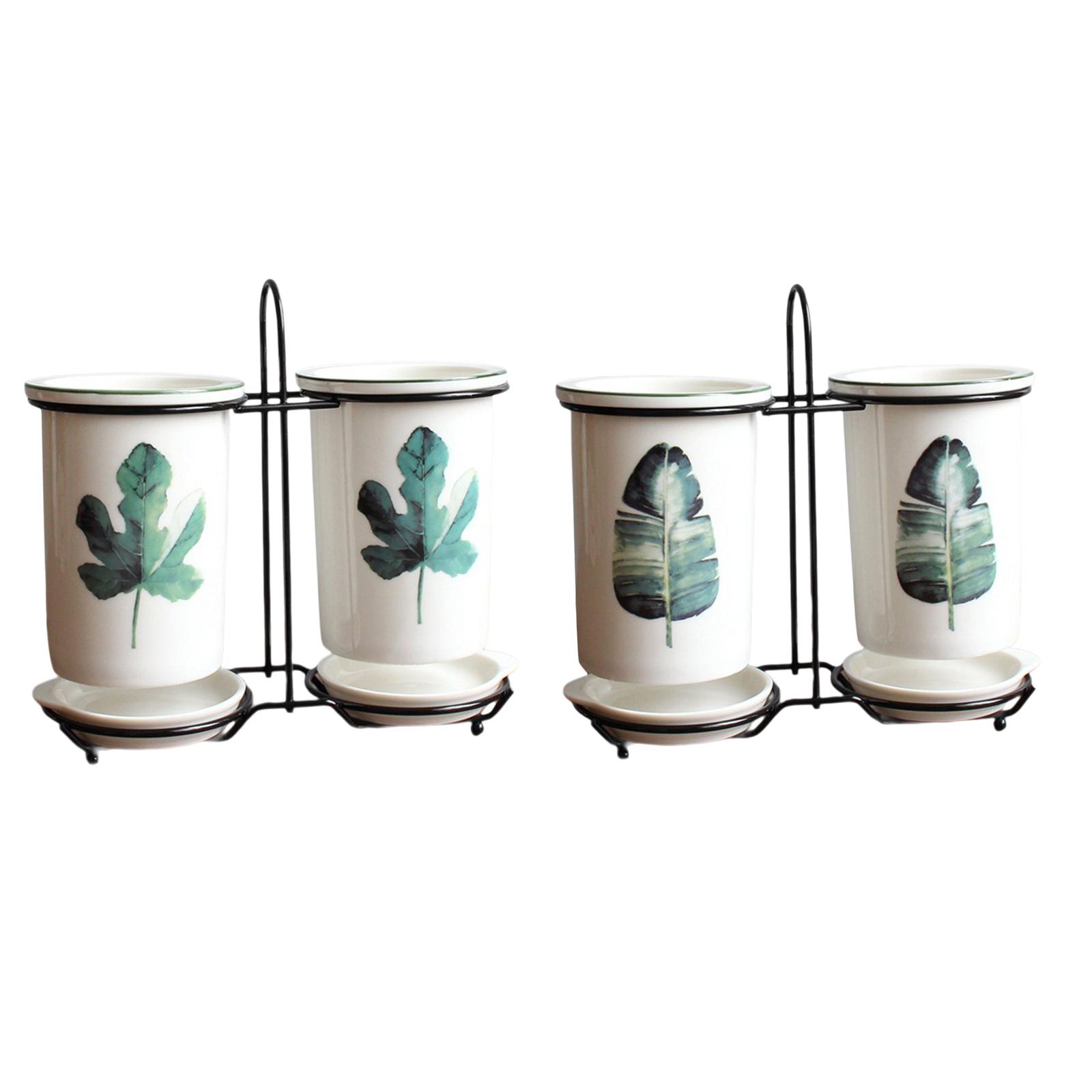 

Chopsticks Cage Porcelain Modern Cutlery Rack Practical with Drain Tray 2 Cups Draining Organizer Home Chopsticks Holder