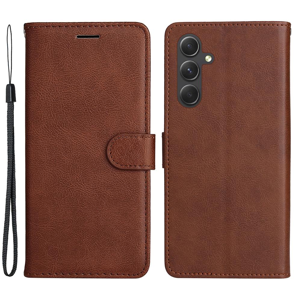 For Samsung Galaxy A56 5G Case Solid Color Leather Mobile Cover Wallet Stand with Strap
