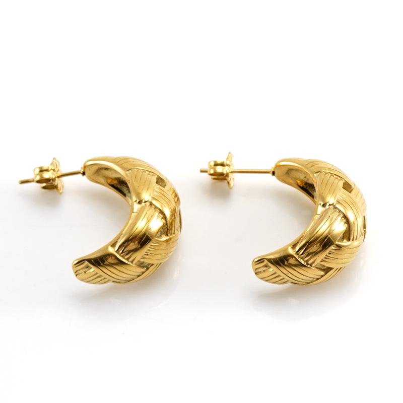 

Серьги-дуги из нержавеющей стали 18 карат с полым плетеным узором - Европейская и американская модная бижутерия 18K золотой