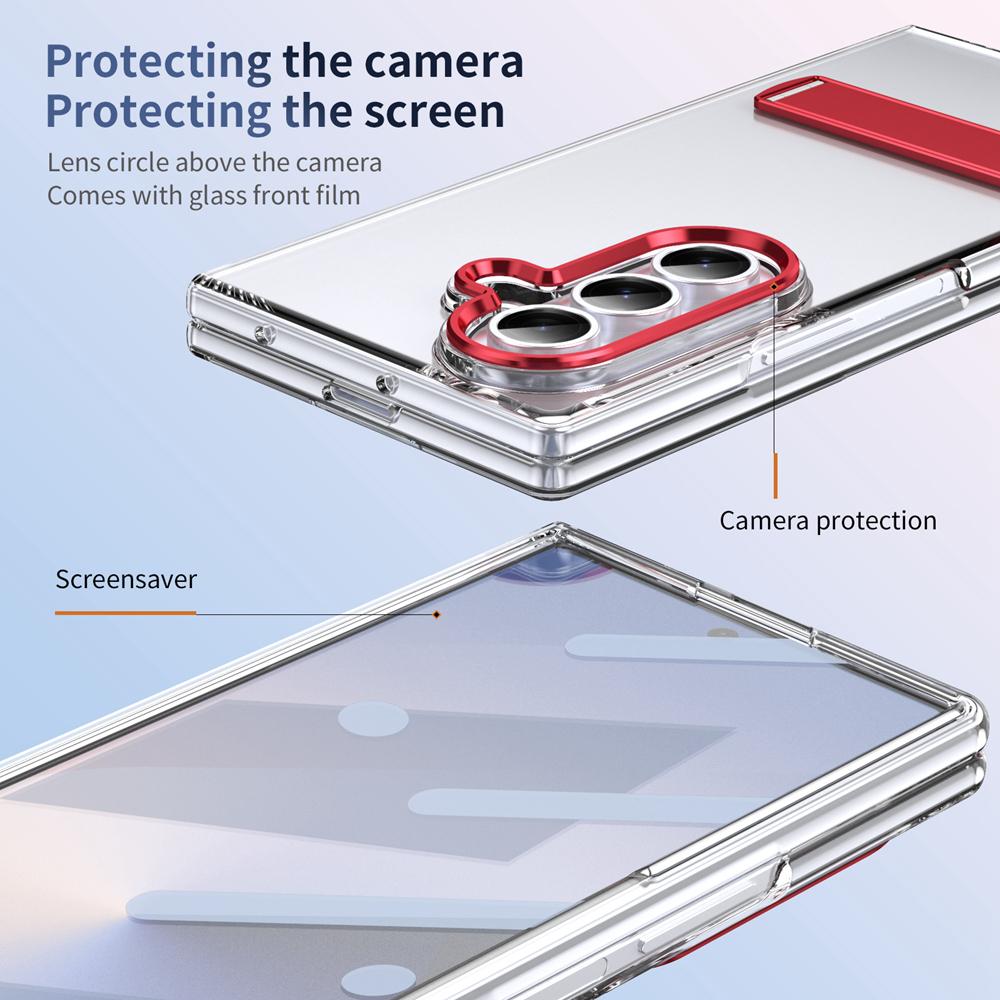 KEYSION Transparent Case for Samsung Galaxy Z Fold 7 Hard PC Metal Kickstand Shockproof Phone Cover with Glass Screen Protector
