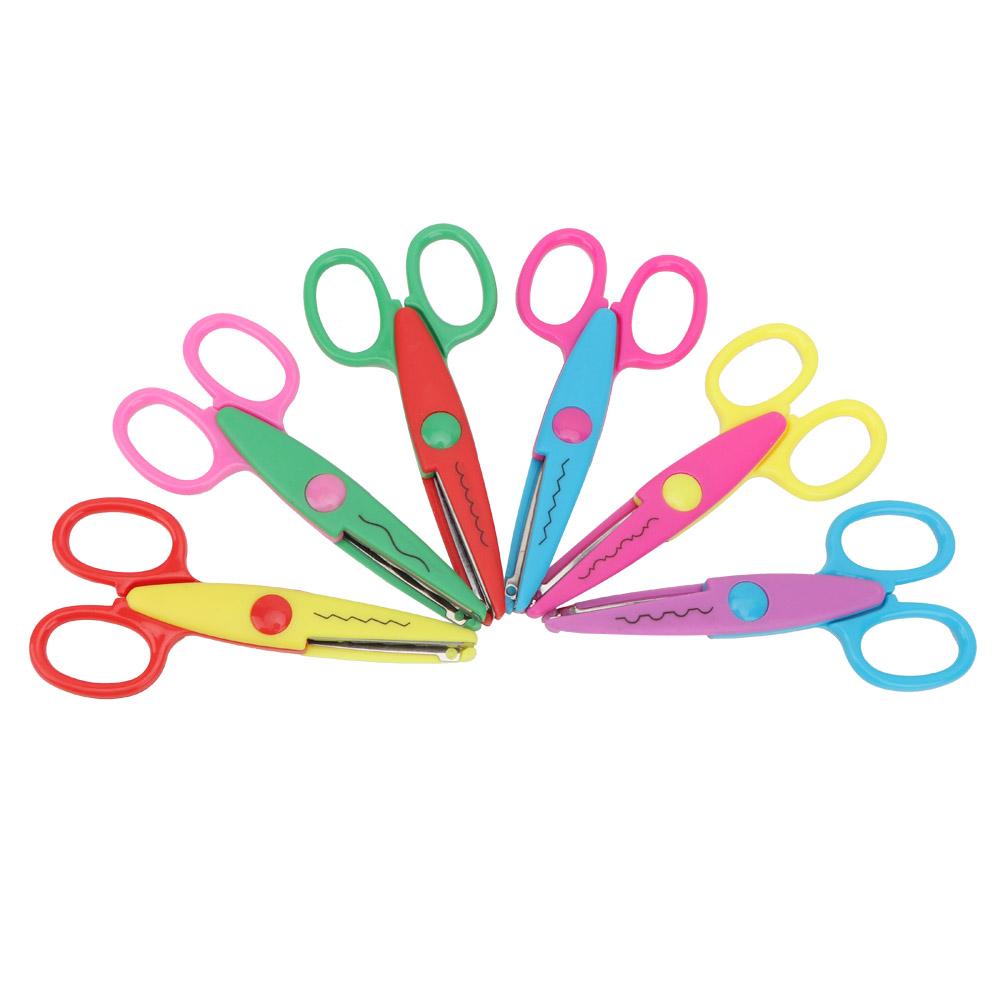 6 Pcs Colorful Plastic Kids Album Hand Safety Paper Decor Edge Cutting Scissors DIY Tool