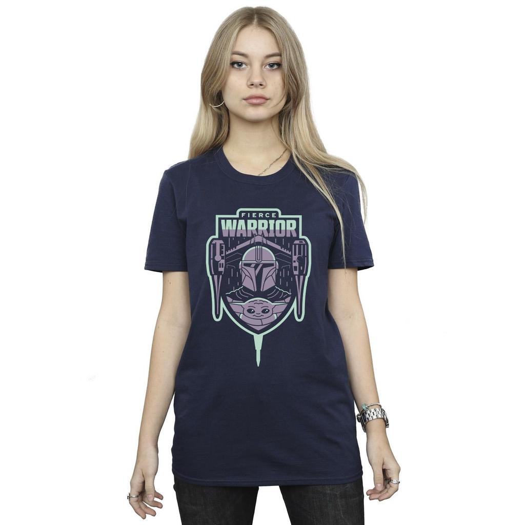 STAR WARS Womens/Ladies The Mandalorian Fierce Warrior Patch Cotton Boyfriend T-Shirt