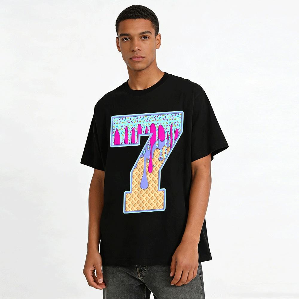 Kids Ice Cream Cone Number 7 Print Short Sleeve T-shirt Pure Cotton T-shirt