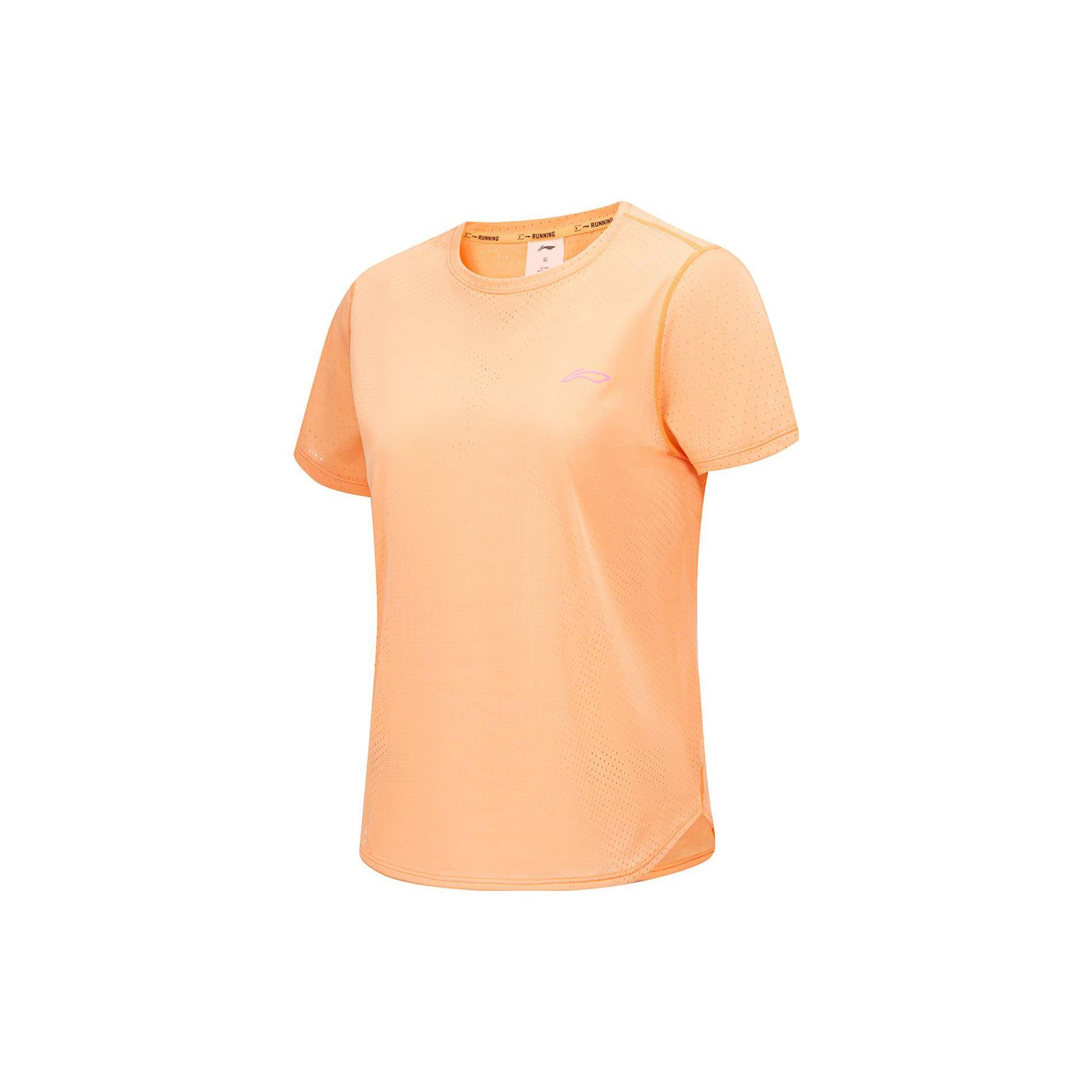 

Li Ning Беговая серия Однотонная футболка с круглым вырезом и короткими рукавами Женские топы Конфетно-оранжевый ATSU004-4 S