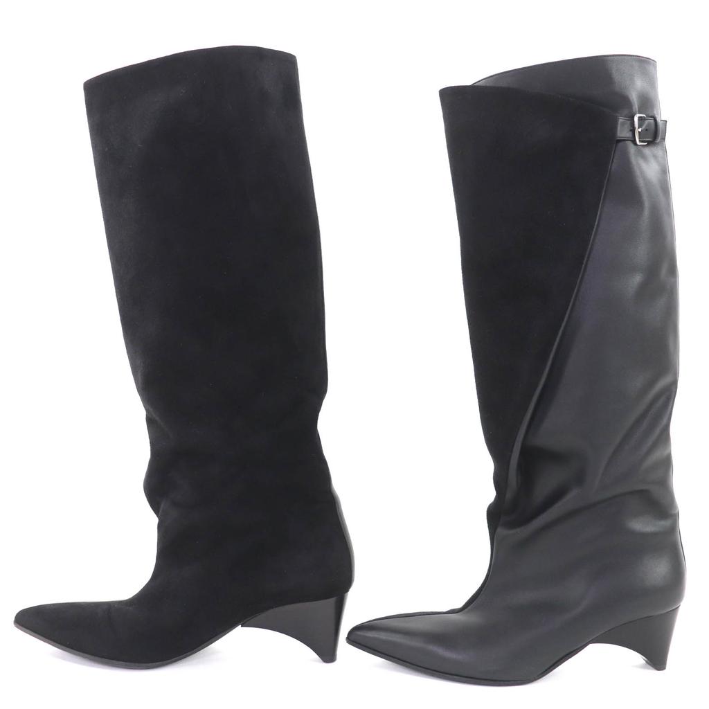Great HERMES Knee-high boots Ilona black leather Women 36 232007Z Used