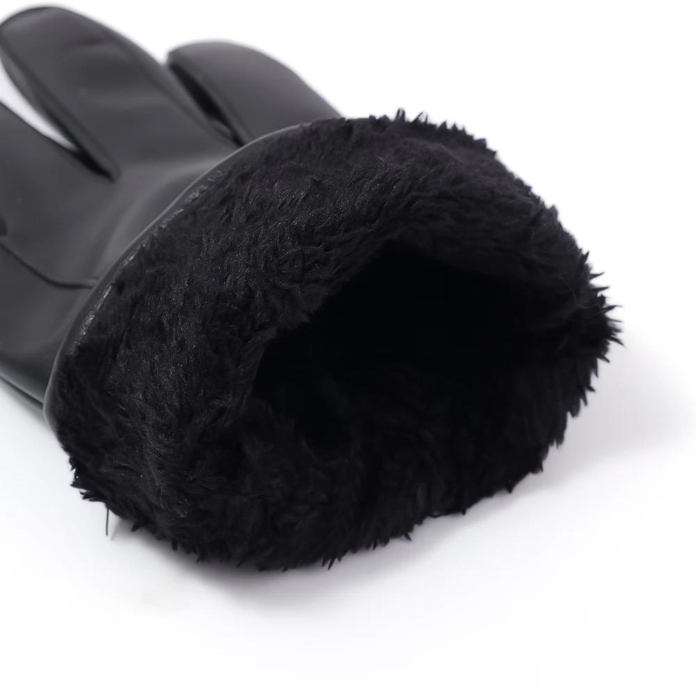 1 Pair New Full Finger PU Leather Black Winter Warm Gloves for Women Men Water-proof High Quality Glove Touchscreen Riding Glove