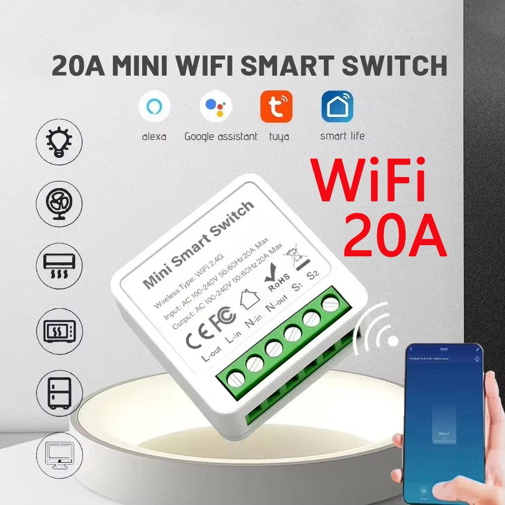 16A Tuya WiFi Розумний перемикач з моніторингом потужності Міні 2-сторонній модуль реле-автомату з таймером Працює з Alexa Google Home Smart Life
