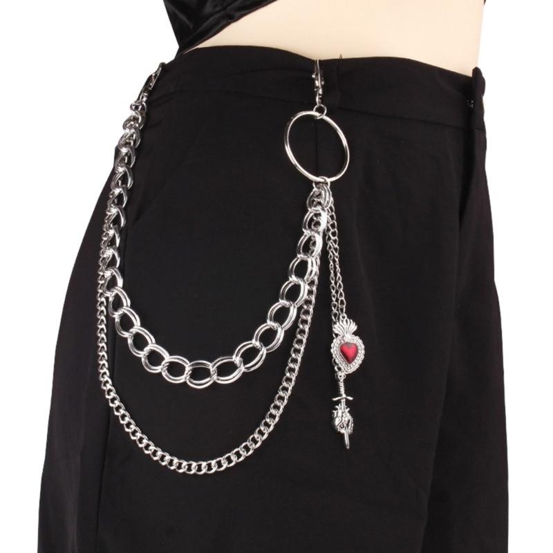 Heart Charm Jeans Chain for Women Men Decorative Waist Chain Wallet Chain Multilayer Metal Hiphop Chain for Street Wear