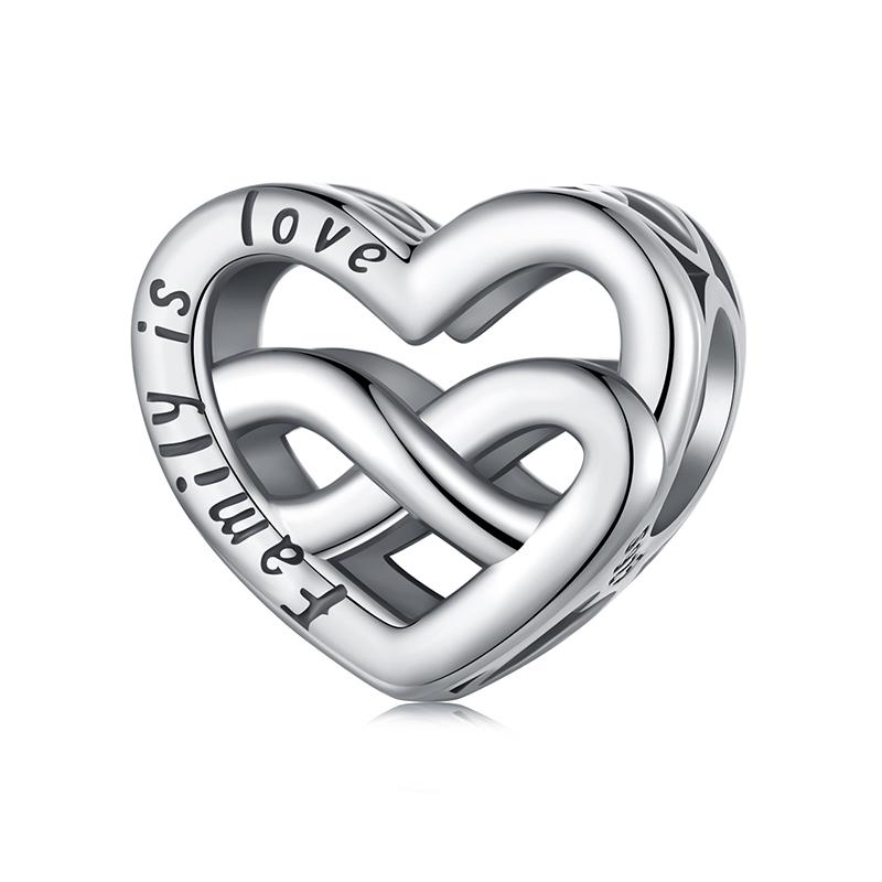 WOSTU 925 Silver Pink Love Heart Charms Bead Infinite Love Pendant Fit Bracelet Valentine Jewelry Mother's Day Gift