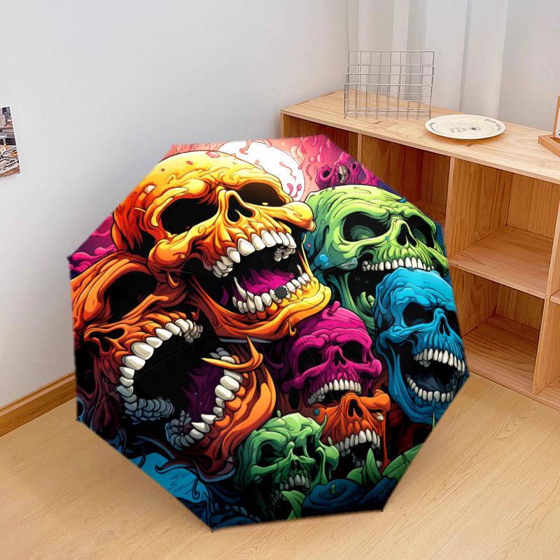 

1 PC Automatic Folding Umbrella - nice skull Pattern, Portable & Foldable Design with 8 Ribs, Christmas Birthday Gifts