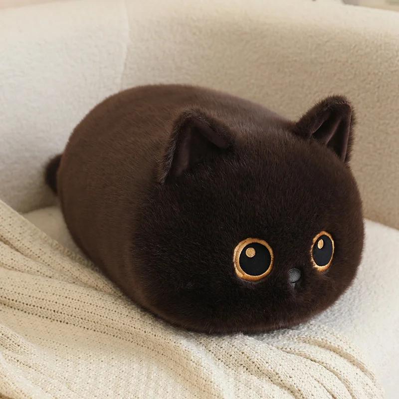 Adorable Round Cat Plush Pillow Soft Fluffy Stuffed Siamese Calico Black Brown Kitty Cushion For Sofa Back Decor