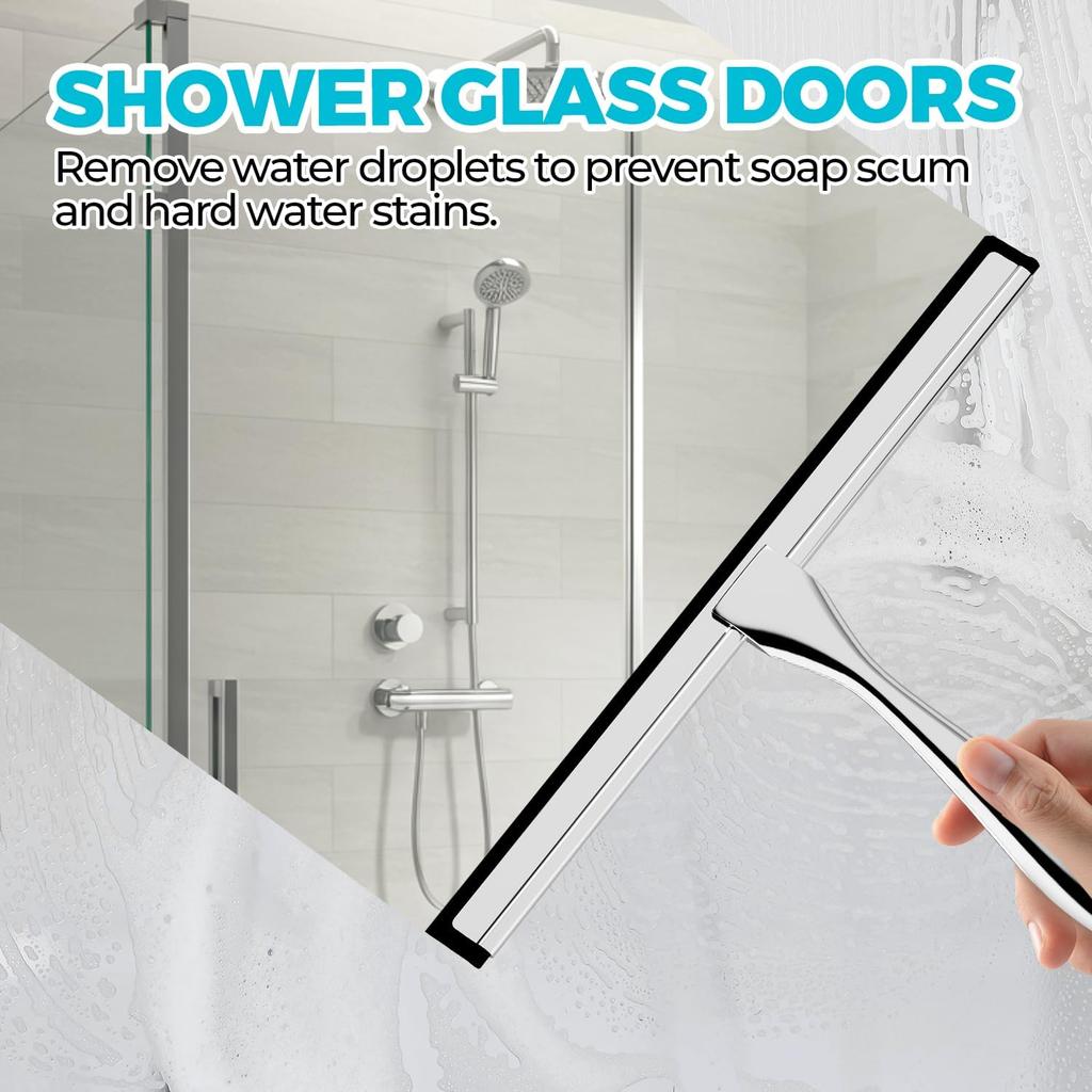 12-Inch All-Purpose Shower Squeegee for Shower Doors, Tile Shower Walls, Bathroom, Window, Glass and Car Windshield, Mirrors and Kitchen-Stainless