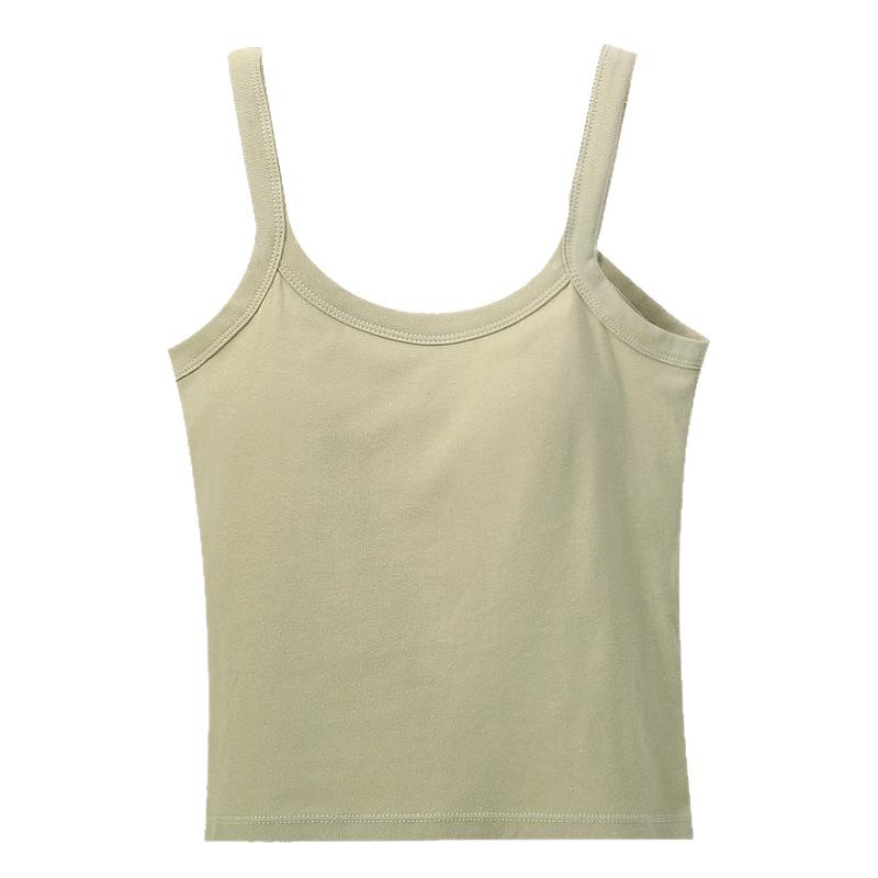 Women's Pure Cotton Strap Vest with Bra Breathable and Sweat Absorbing Comfortable Top Without Steel Rings