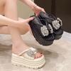 Thick bottom 8cm bow rhinestone thick bottom slippers 2025 new summer popular small muffin cool slippers women