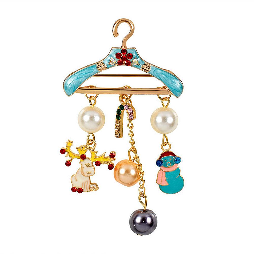 Creative Xmas Style Hanger Brooch with Elk Pearl Pocket Pendants Exquisite Shimmer Decoration Gift