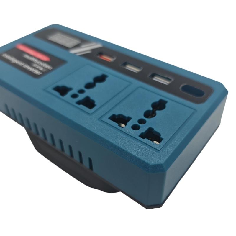Multiple Port USB Charging and Power Converter 18-21V to 220V Featuring 2 Alternating Current Outlets 3 USB Port 1 Type C