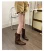 Retro pointed versatile hollow thick-soled western boots women's embroidery slim long cowboy boots thick heel high tube Martin boots