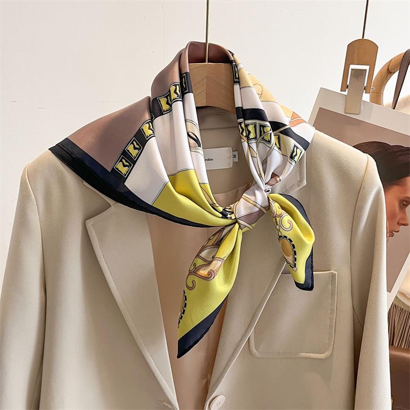 

70cm Luxury Brand Square Scarf Design Double Side Shawl Wrap Print Twill Silk Women Hijab Female Foulard Headband Bandana 70x70cm