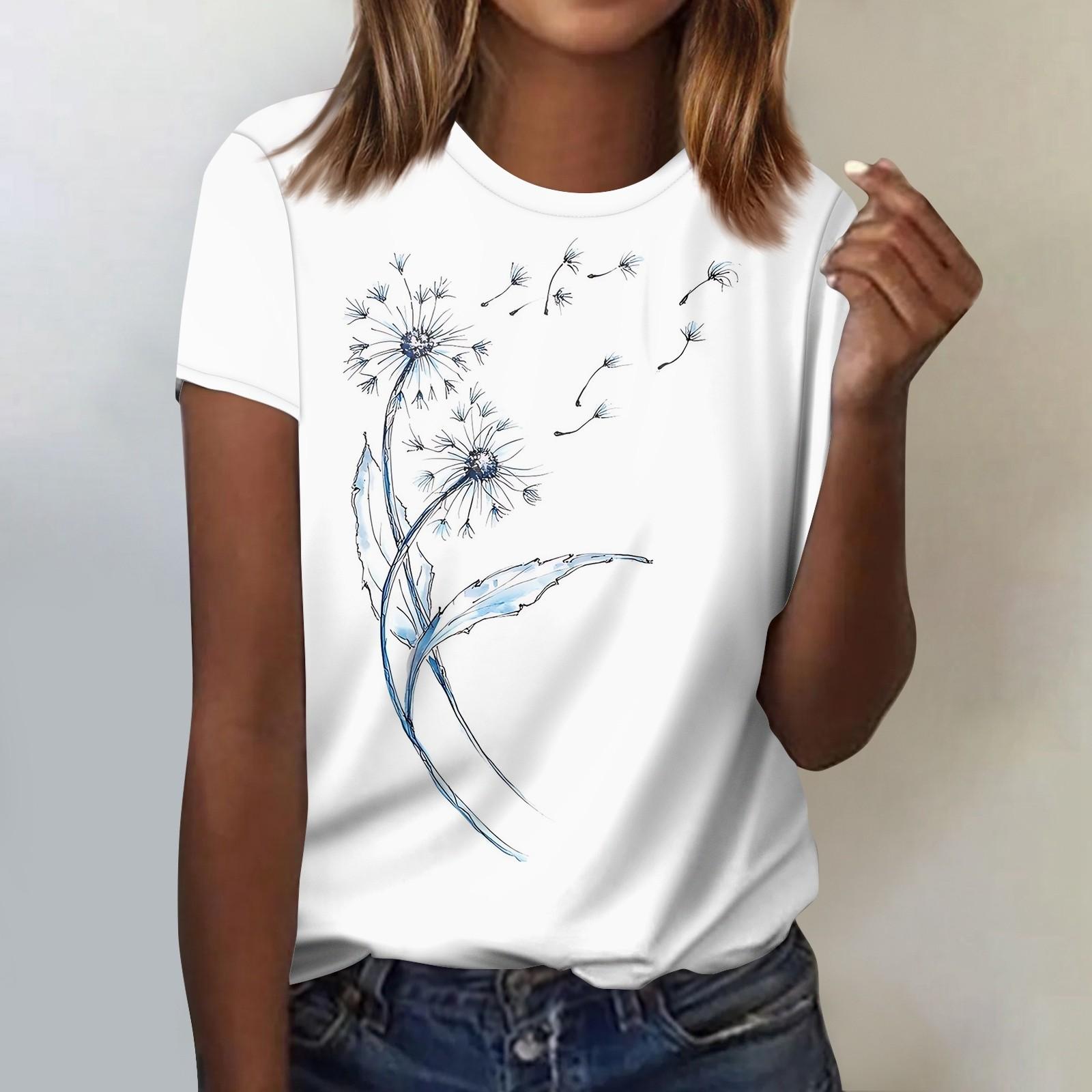 

Женская модная повседневная блузка с коротким рукавом и цветочным принтом, пуловер с круглым вырезом L