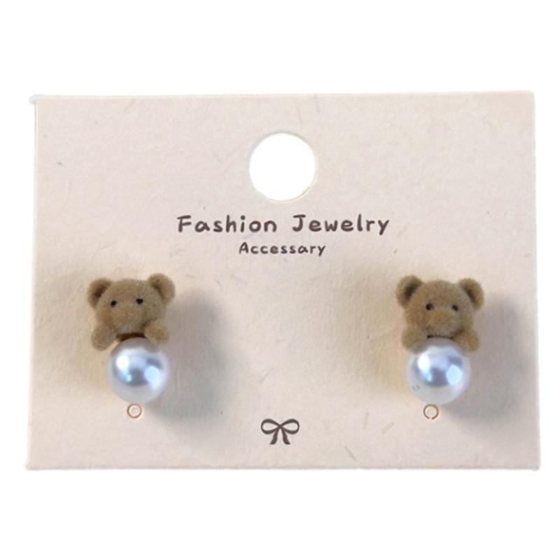 Autumn Winter Earrings Coffee Colored Flocking Bear Earrings Sweet Cartoon Style Ear Studs Suitable for Trendy Women
