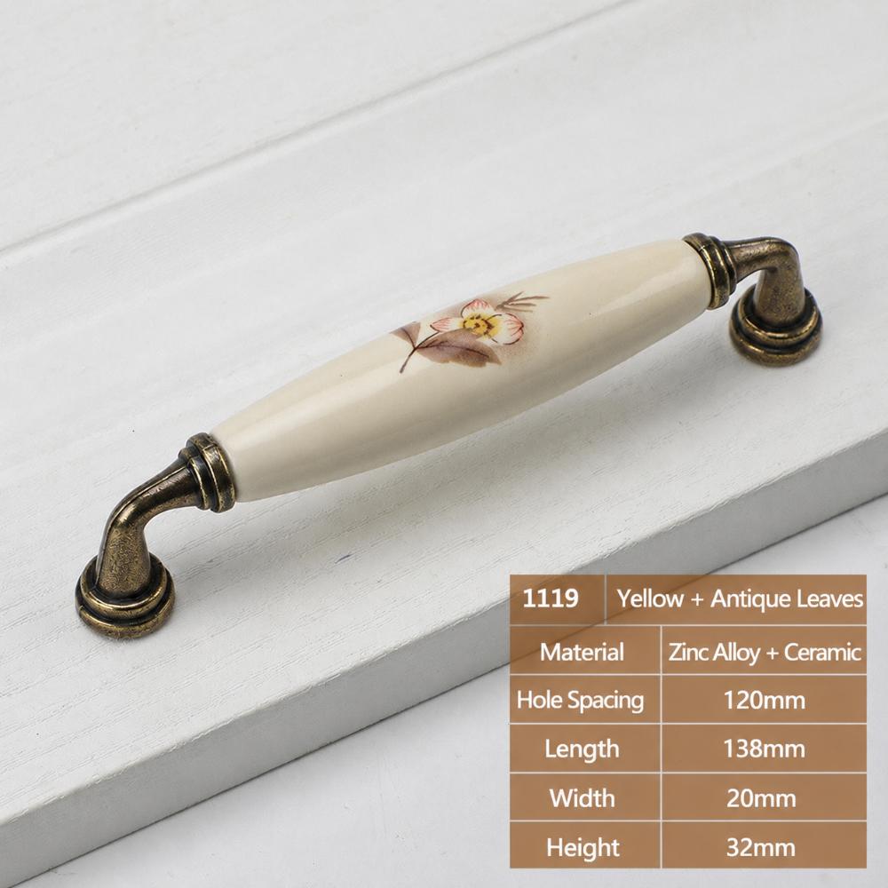 European Style Retro Knob Handle Ceramic Alloy Floral Print Furniture Cabinet Handles Sturdy Wardrobe Door Handle