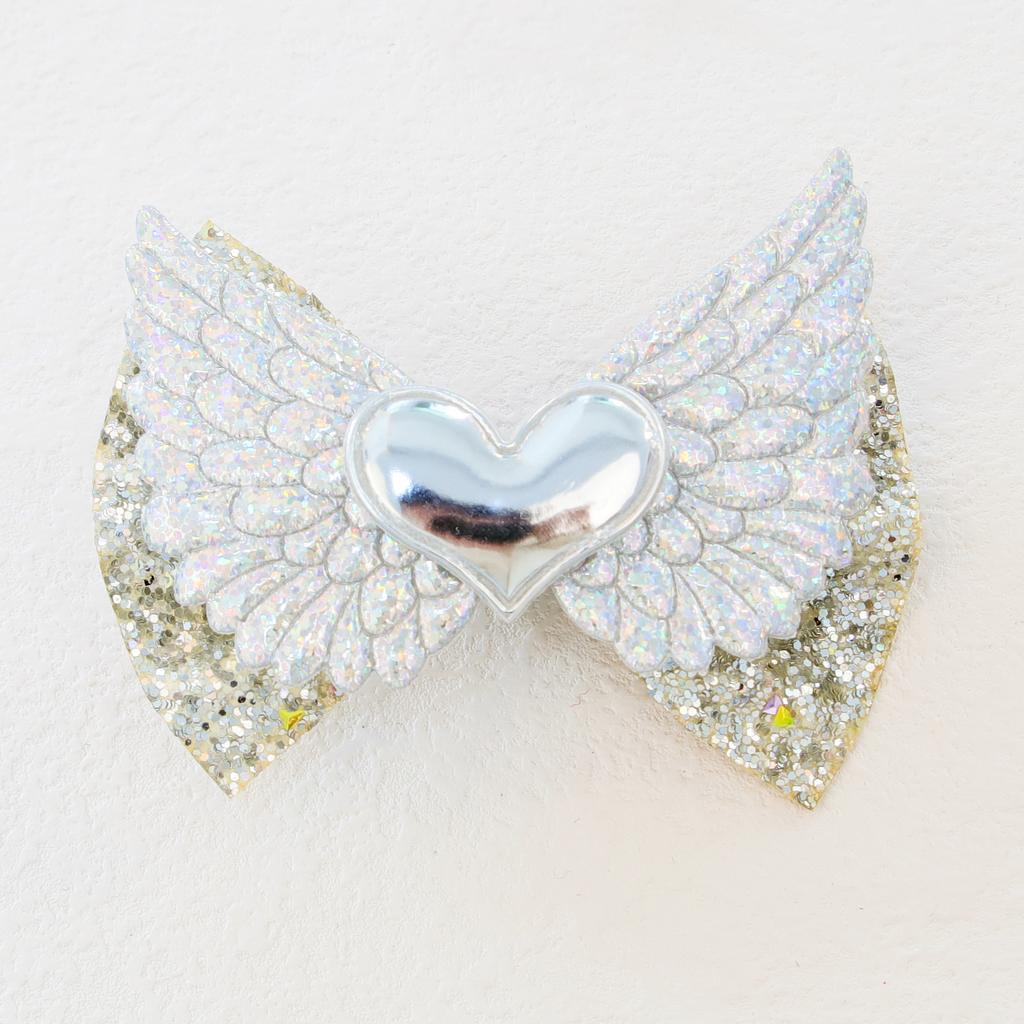 1PC Cute Girls Hair Bows with Clips Kids 4inch Sparkly Wing Hair Bows Barrettes Clips Heart Hairpins Children Hair Accessories