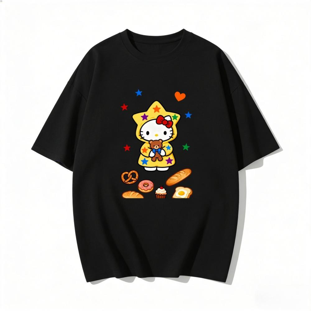 Summer Hello Kitty Cartoon Print Short-Sleeve T-Shirt, Women s T-Shirt, Classic and Stylish Top XXS