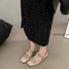 Fashion Ballet Flats Spring Autumn Square Toes Crystal 2025 Women Mary Jane Shoes New Butterfly-knot Ladies Party Dress Thick Heel Shoes
