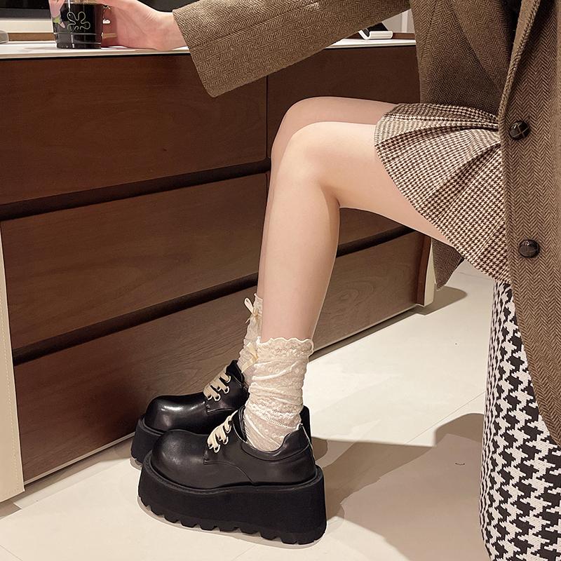 Fashion 2025 New Women's Shoes Platform Footwear Fashion Style All-Match Black Flats Dress Leather Shoes Fashion Thick Sole Shoes