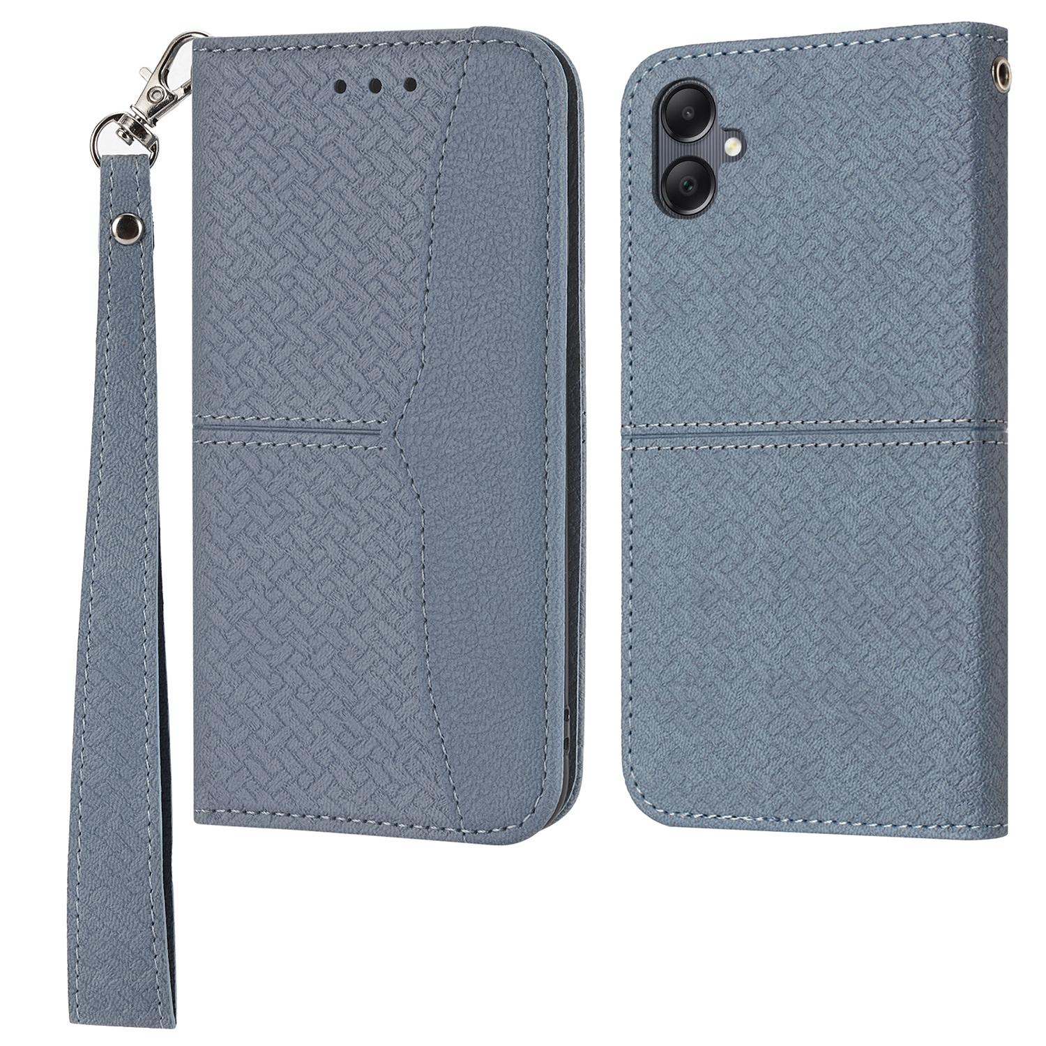 

For Samsung Galaxy A07 4G/A06 4G/5G Case Woven Texture PU Leather Wallet Phone Cover with Wrist Strap F