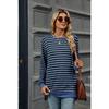 Autumn and Winter Women's Blouse Plus Size Striped Clashing Round Neck Long Sleeve Loose Top