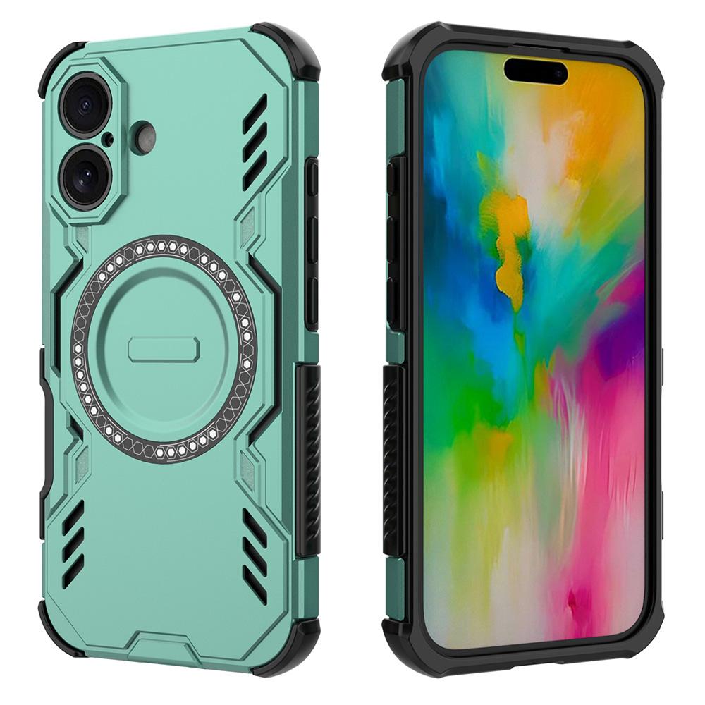 For iPhone 16 Plus Magnetic Case Butterfly Armor Hollow Heat Dissipation PC+TPU Phone Cover