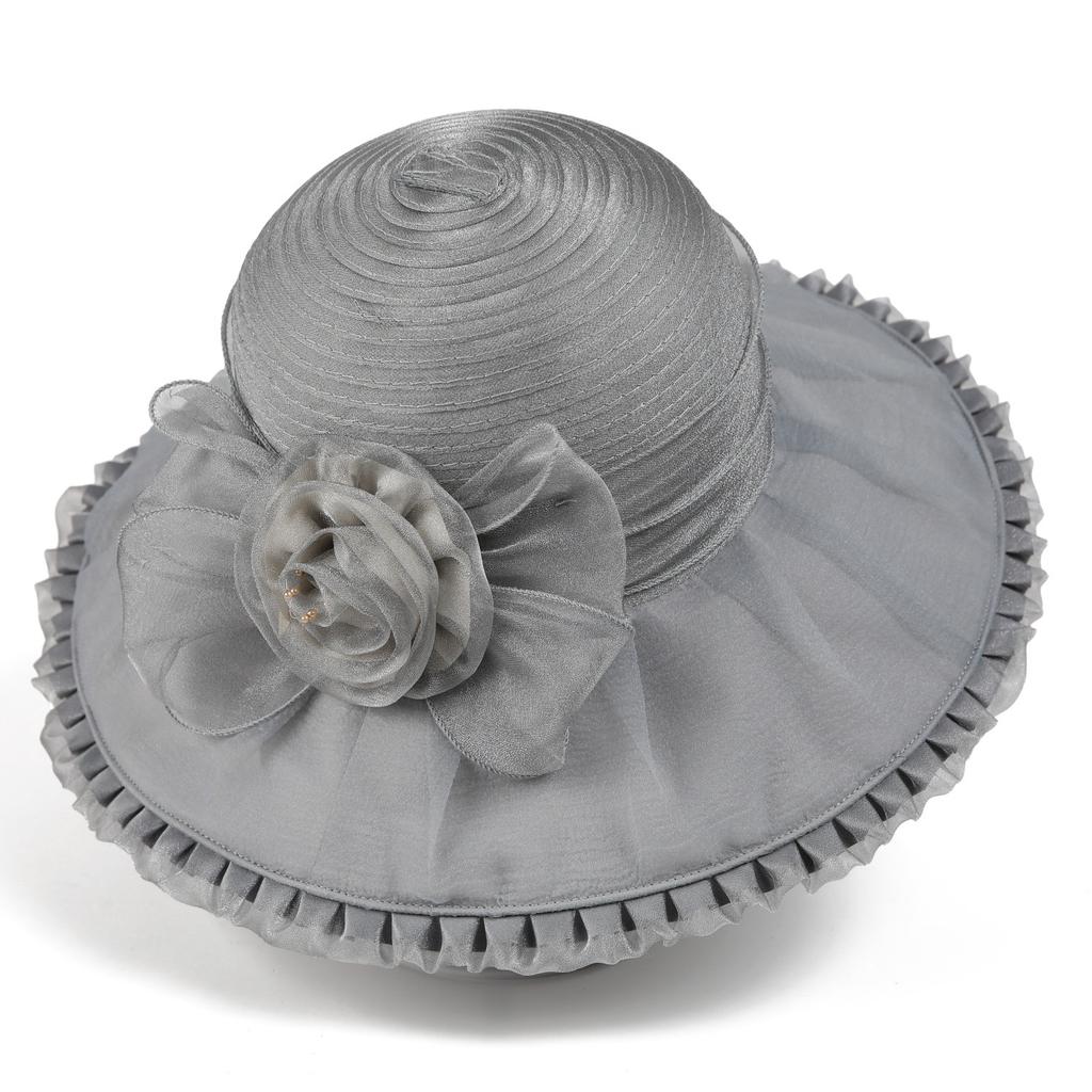 Spring and Summer New Flower Mesh Big Eaves Sunscreen Hat Women's Organza Sunshade Breathable Anti-ultraviolet Bucket Hat
