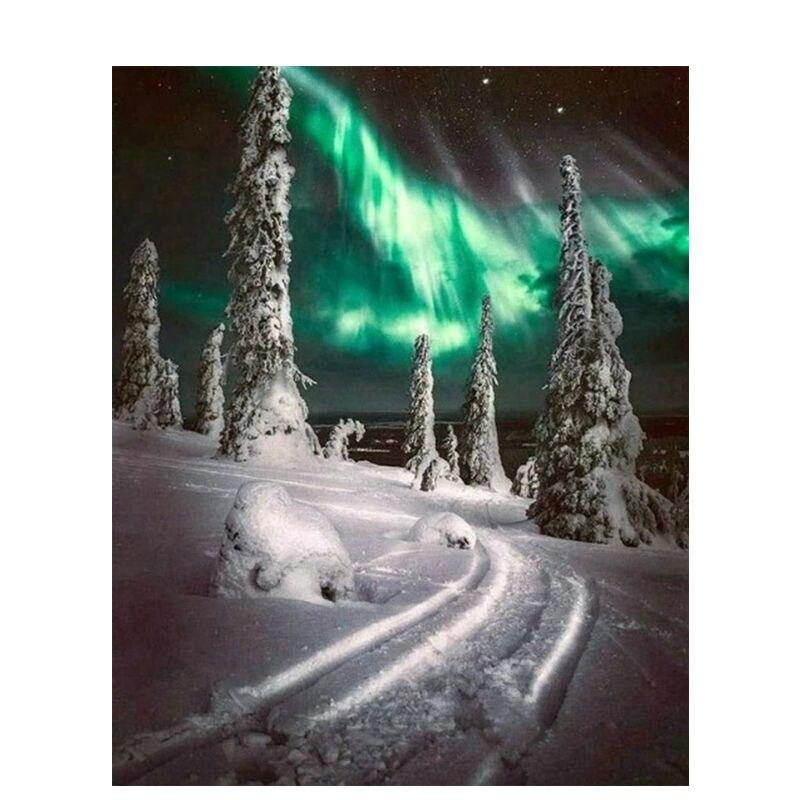 

Зимний пейзаж 5d Diy Алмазная картина Алмазная вышивка крестом Полный круглый дрель Комплект для украшения дома Вышивка Full Round 20x30CM