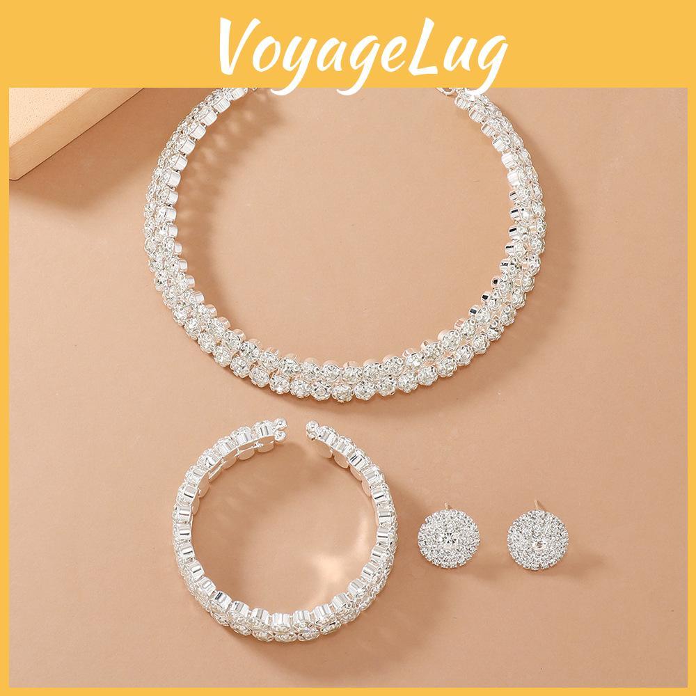 Double Layer Bridal Jewelry Set With Water Diamonds Pendant And Bracelet For Women
