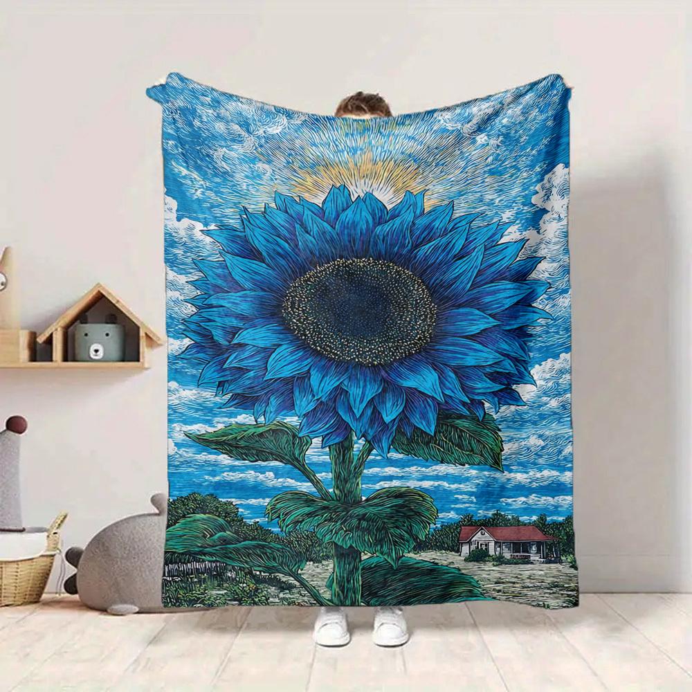 1pc Blue Sunflower Blanket - Lightweight Flannel Fleece with Digital Printing, Soft Warm for Sofa, Travel, Camping, Office yy251018251