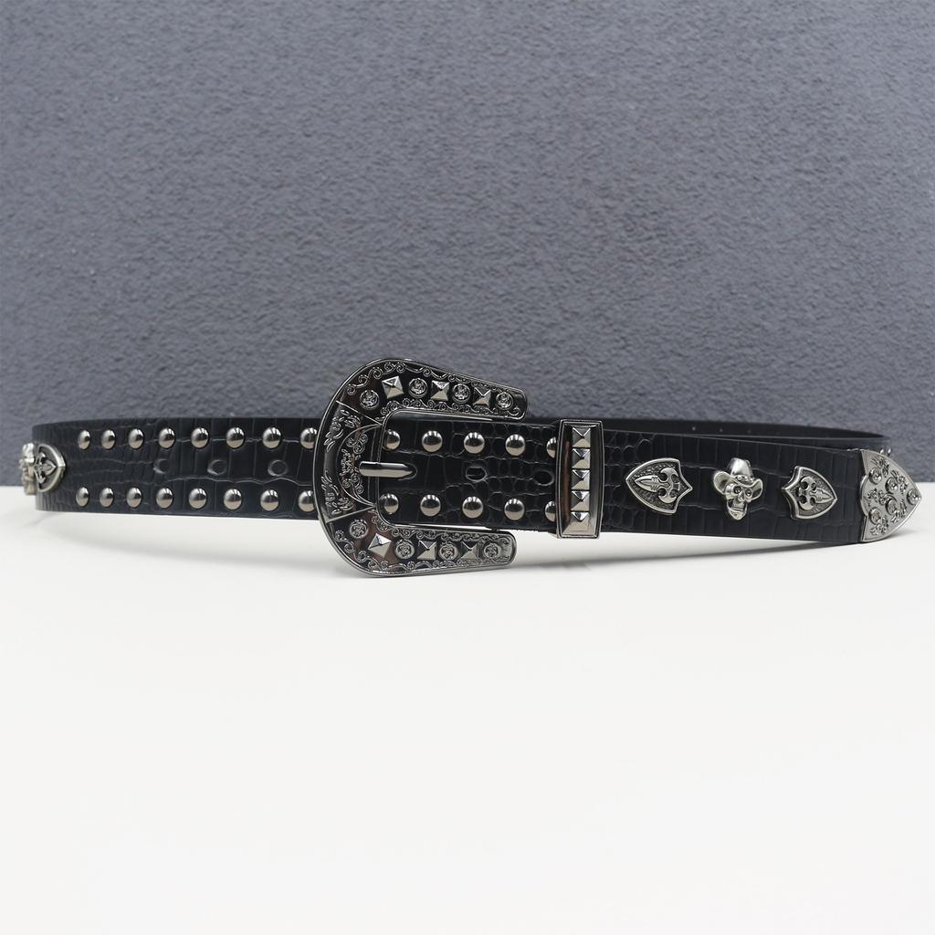 Krokodilmuster Amerikanischer Western Niet Wrigley Skelett Straße Nietgürtel Punk Herren Gürtel Damen