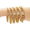 6/8/10/12/14mm Iced Out CZ Spring Clasp Cuban Link Chain Bracelet 18K Gold Plated Stainless Steel Bracelet for Men