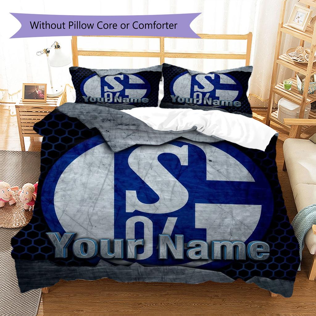 FC Schalke 04 Custom Name Pattern Bedding,Quilt Set Quilt Cover Pillowcase Home Birthday Gift(1 * Duvet Cover + 2 * Pillowcase, Without Core)