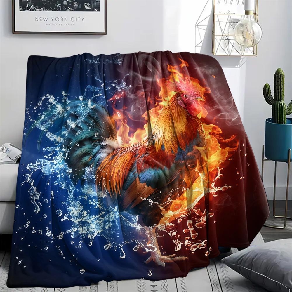 Blue Red Flame Cat Chicken DogPrint Flannel Blanket,High quality Comfortable for All Seasons,Home Decor,Warmth and Comfort,Perfect for Christmas Gifts