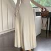 Off-White High-Waisted A-Line Pleated Knit Skirt for Petite Women - Autumn/Winter Korean Style