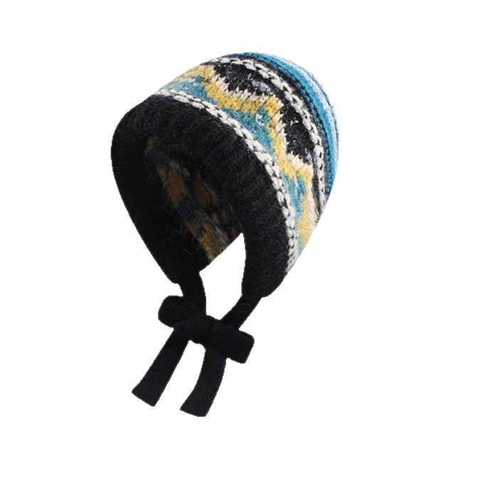 Fair Island wind wool blended knitted wool hat women's autumn winter thermal ear hat versatile hat tide