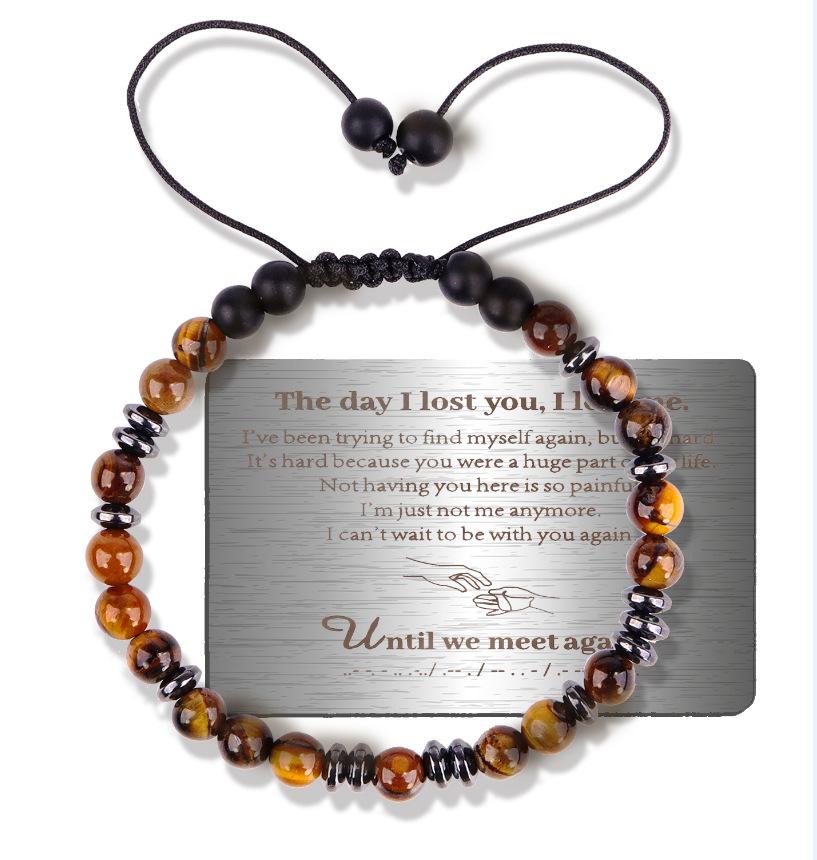 Woven Morse Code Bracelet 6mm Tiger's Eye Stone Black Frosted Code Bracelet Tiger's Eye Stone Morse Code Bracelet