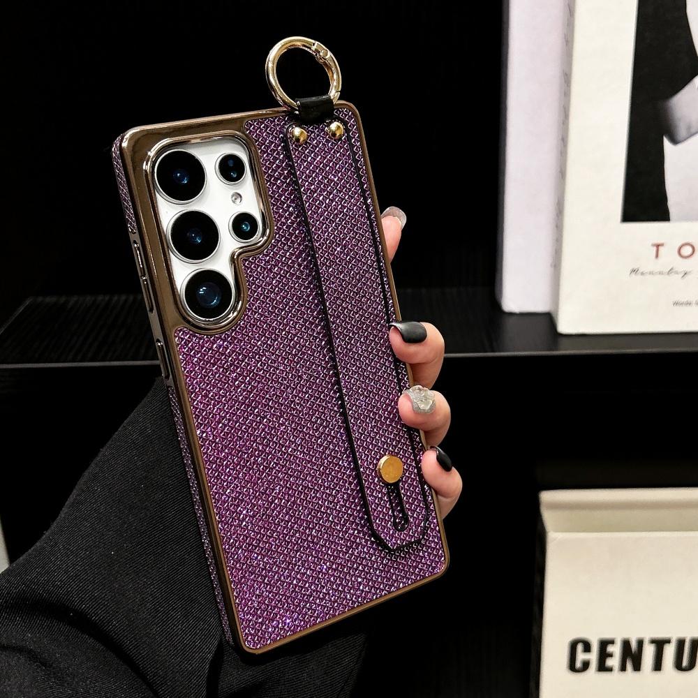 Plating Bling Glitter Wrist Strap Holder Case For Samsung S25 Ultra S24 FE S23 S22 Plus Soft Silicone Bumper Protection Cover