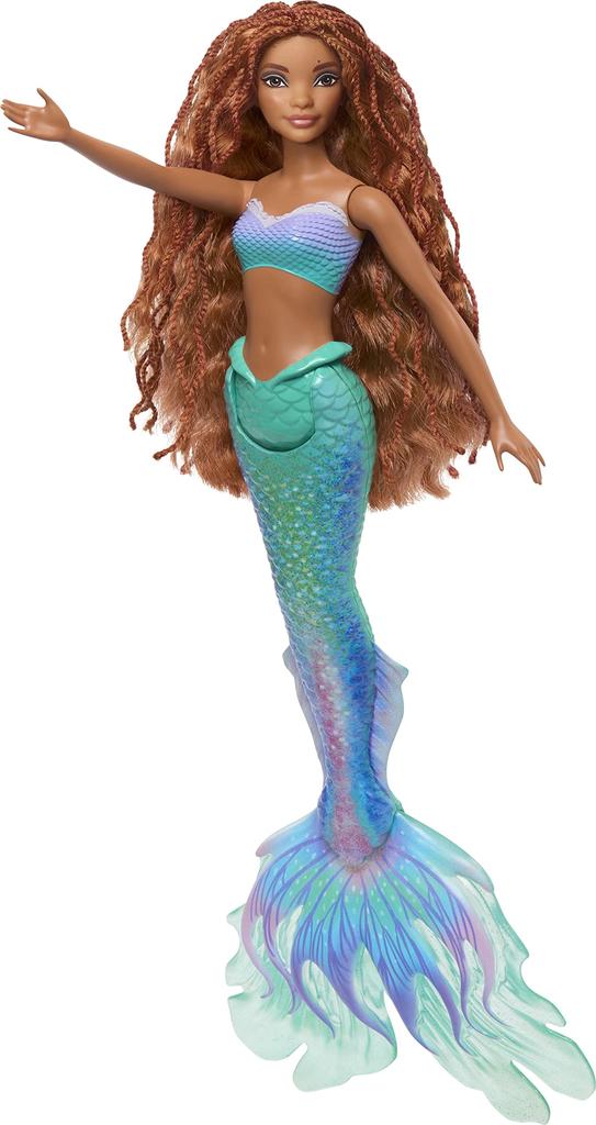 Mattel Disney Arielle Meerjungfrauen-Puppe aus dem Film Arielle die kleine Meerjungfrau 3 und HLX08 Realverfilmung „Die kleine Meerjungfrau“ [Puppe] [Bewegliche Flosse] [Anziehpuppe] [Alter