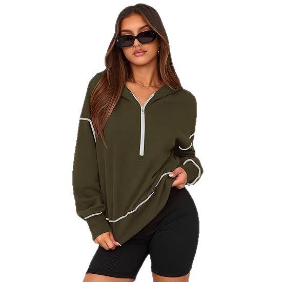 Women's Cropped Half Zip Hooded Sweatshirt - Autumn Winter Fashion 2025