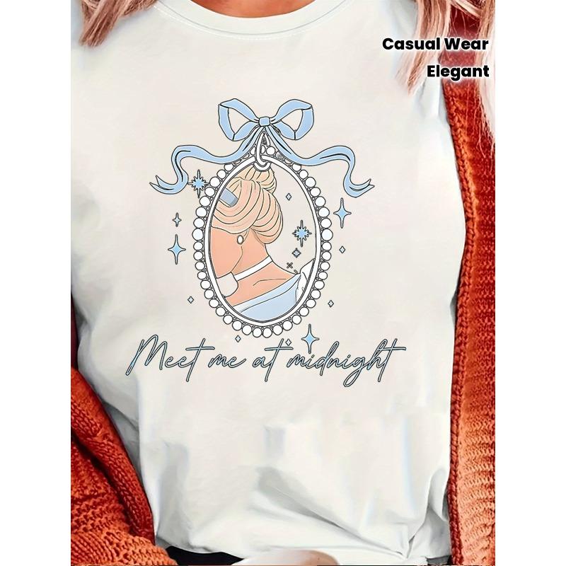 

Plus Size Women s Anime Princess Bow Frame T-Shirt Short Sleeve Round Neck Casual Summer Top S белый
